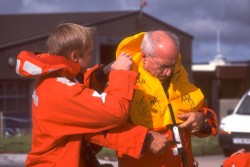But then the weather improved - Tim helping Roger into his survival suit