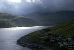 Light on the hillside across Vestmannasund