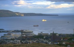 Ship lit up in the sunshine