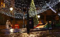 Durham Market Place on a wet evening